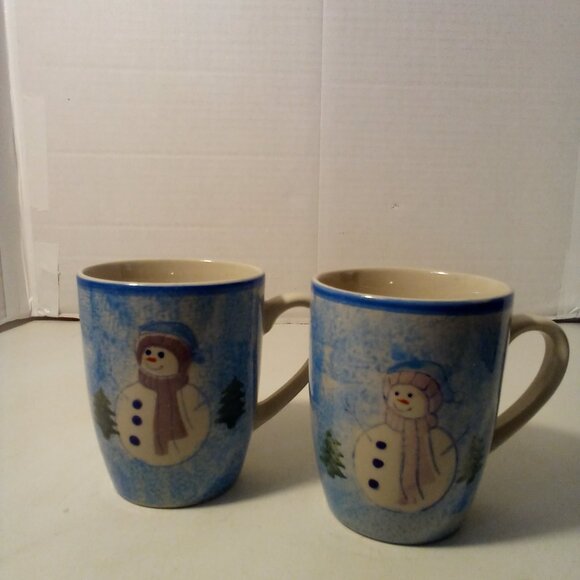 Alco Mug Snowman Christmas Holiday Blue White Lot of 2 - Picture 2 of 12